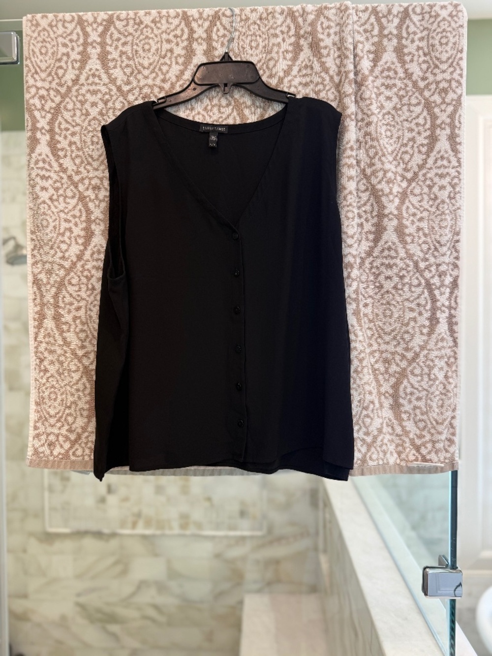 Eileen Fisher Black 100% Silk Sleeveless Button Front Blouse XL
